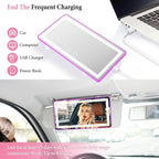 Car Sun Visor Vanity Mirror - Rechargeable Makeup Mirror with 60 LEDs, 3 Light Modes & Dimmable Touch Control for Cars, Trucks, SUVs, Car Interior Accessories for Women (Purple)
