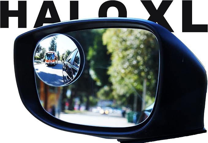 Blind Spot Mirrors for Cars - by Safe View Company - Change Lanes w Confidence - Made from Real Convex Glass - Long Lasting - Easy Peel & Stick (Halo XL)