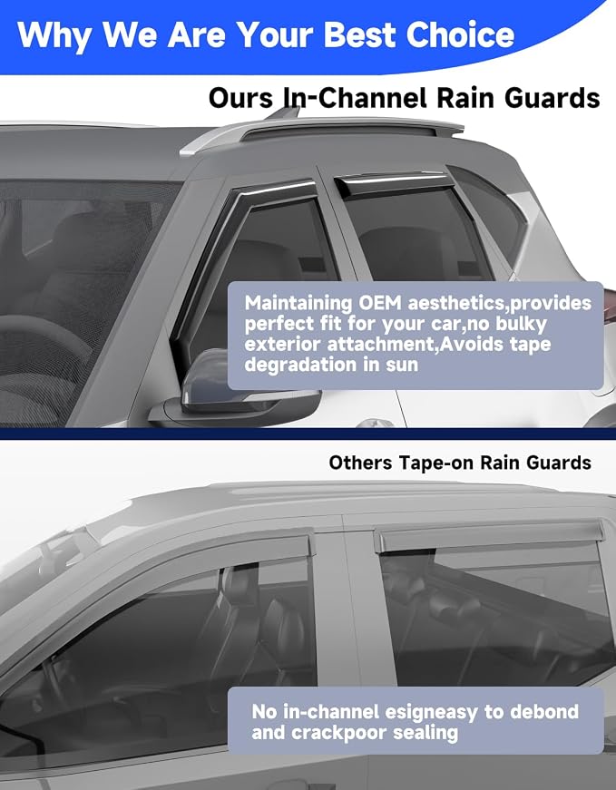 in-Channel Rain Guards Fit for Kia Seltos 2021 2022 2023 2024 2025 2026, Window Rain Guards Visors Vent Visors Window Deflector Vent Shades Car Accessories -4 pcs