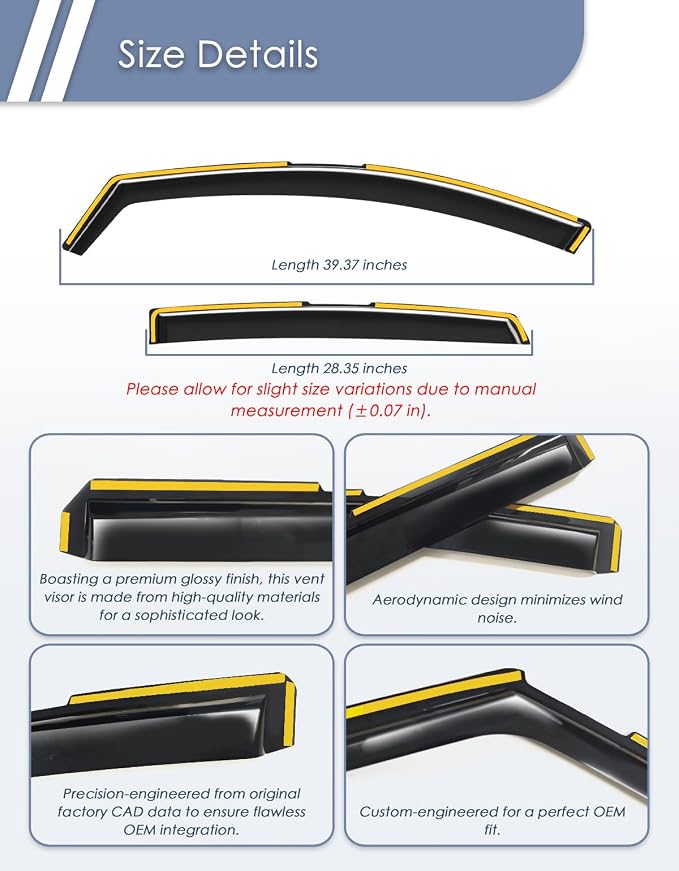 in-Channel Window Rain Guard for Fit for Chevy Malibu 2016-2025(9 Gen) Rain Guards Side Window Visors Low Profile Vent Visor Window Deflectors Vent Shades Car Accessories