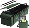 Snuopfy,115L Heavy Duty Collapsible Trunk Storage, with Insulated Leakproof Cooler Bag Vehicle Cargo Organizer with Lid, 3 Compartments, Straps For Car,Suv,Jeep,Sedan-Green