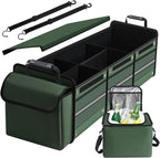 Snuopfy,115L Heavy Duty Collapsible Trunk Storage, with Insulated Leakproof Cooler Bag Vehicle Cargo Organizer with Lid, 3 Compartments, Straps For Car,Suv,Jeep,Sedan-Green