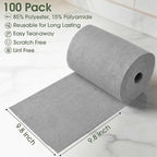 Microfiber Cleaning Cloth Roll - 100 Pack Tear Away Microfiber Paper Towels, Reusable, Washable, Scratch-Free, Kitchen Towels for Car, Home, Kitchen, Glass, Dishes(Cloud Gray)
