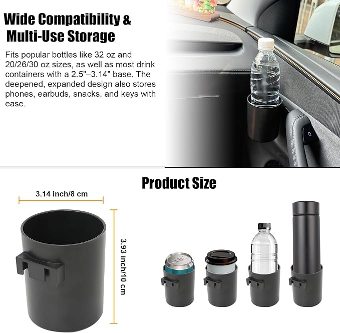 2PCS Car Door Cup Holder for Tesla Model Y 2025 Junior,Left&Right Side Door Drink Cup Holder Expander Organizer Accessory