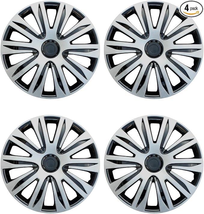 Hubcaps,15 inch hubcaps Set of 4, Wheel Rim Cover ABS Material, Snap On Car Truck SUV Replacement, for Toyota Camry Nissan Mazda etc, Black&Silver