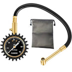 Motorcycle Tire Pressure Gauge 60 PSI, 2’’ dial Mechanical Tire Gauges with 90 Degree Right Angle Chuck Flexible Hose, Tires Guages for Pressure Glow in The Dark for Cars, Motos, Bicycles