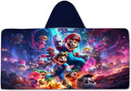 Mario Soft Cotton Terry Hooded Towel Wrap, Cartoon Character Hooded Poncho Towel for Bath Pool Beach, 28 in x 55 in