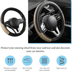 Car Steering Wheel Cover, 15 Inch Anti-Slip Stretch Leather Steering Wheel Protector, Comfortable Breathable Sporty Steering Wheel Cover for Women Men, Car Accessories (Beige, AD)