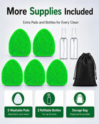 25.5" Extra-Long Reach – Super Absorbent Coral Velvet Windshield Cleaner Tool, Streak-Free Windshield Cleaning Tool Kit with 5 Pads, 2 Spray Bottles & Storage Bag for Auto Glass & Home Windows, Green