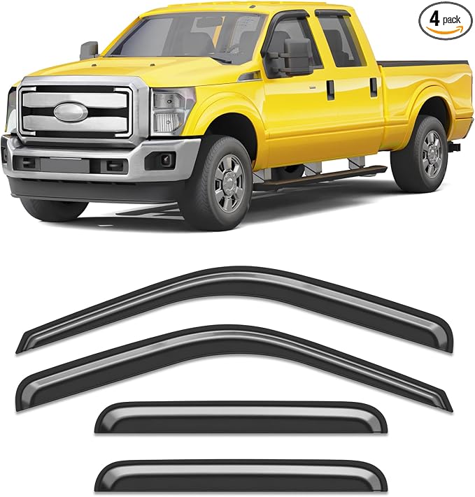 Extra-Thick Window Rain Guard for Ford F250/F350/F450/F550 1999-2016 Super Duty SuperCrew Rain Guards Side Truck Window Visors Tape-on Vent Visor Window Deflectors Vent Shades