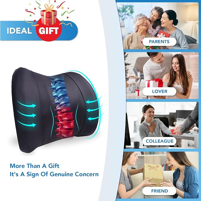 Lumbar Support Pillow for Car, Car Seat Back Support for Driving | Memory Foam Car Lumbar Support for Driving Seat, Car Back Cushion, Adjustable Straps, Lower Back Pillow, PU Leather, Black