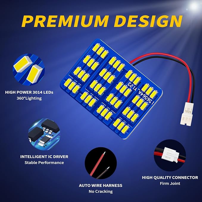 Car Interior LED Lights Accessories with 194 168 T10 / BA9S / DE3175 6418 211-2 578 Festoon Adapters, 48-SMD Panel Lamps for Dome Map Door Trunk Courtesy License Plate Lights (6000K White)