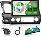 8 Core 6GB+128GB Android 15 Car Stereo for Honda Civic 2006-2011, 10.1" Touchscreen Radio with Wireless CarPlay Android Auto, GPS 5G WiFi Bluetooth DSP SWC Backup Camera