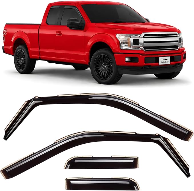 Voron Glass in-Channel Extra Durable Rain Guards for Ford F150 2015-2020 SuperCab, Window Deflectors, Vent Window Visors, 4 Pieces - 230095