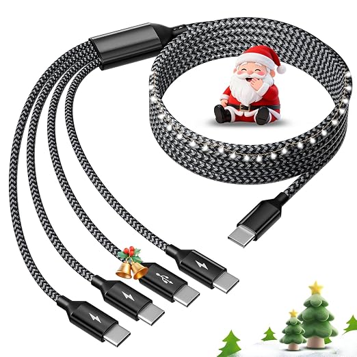 USB C Splitter Multi Charging Cable, Dual Type C Charger Cord,4 in 1 Multiple Nylon Braided Cable with 4 Type-C Connectors Compatible with iPhone 15 Pro Max/Galaxy/Tablets/Google-1Pack 5FT.