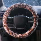 Pink Fuzzy Cheetah Car Steering Wheel Cover for Women Girls,Leopard Warm Fluffy Vehicle Wheel Protector Car Accessories for Men Women,15 Inch,Fit for Cars, Auto, SUVs