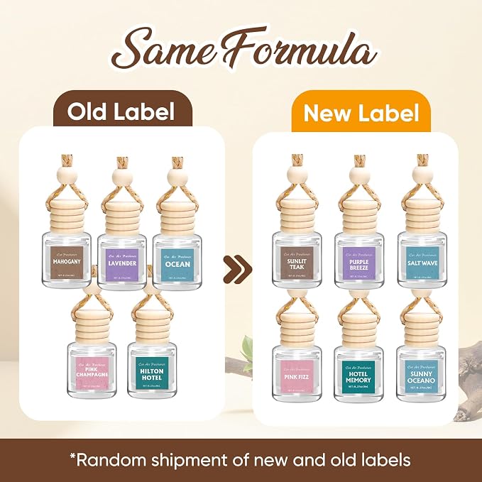 Car Air Freshener Diffuser Set, 6 Pack Lavender Natural Slow-Release Fragrance, Long Lasting Air Freshener for Women & Men Car Accessories, Hanging Cute Automotive Interior Decor Gift (8ml Each)