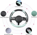 Cute Steering Wheel Cover D Shape for Women Men Breathable Universal 15 inch,Black and Green