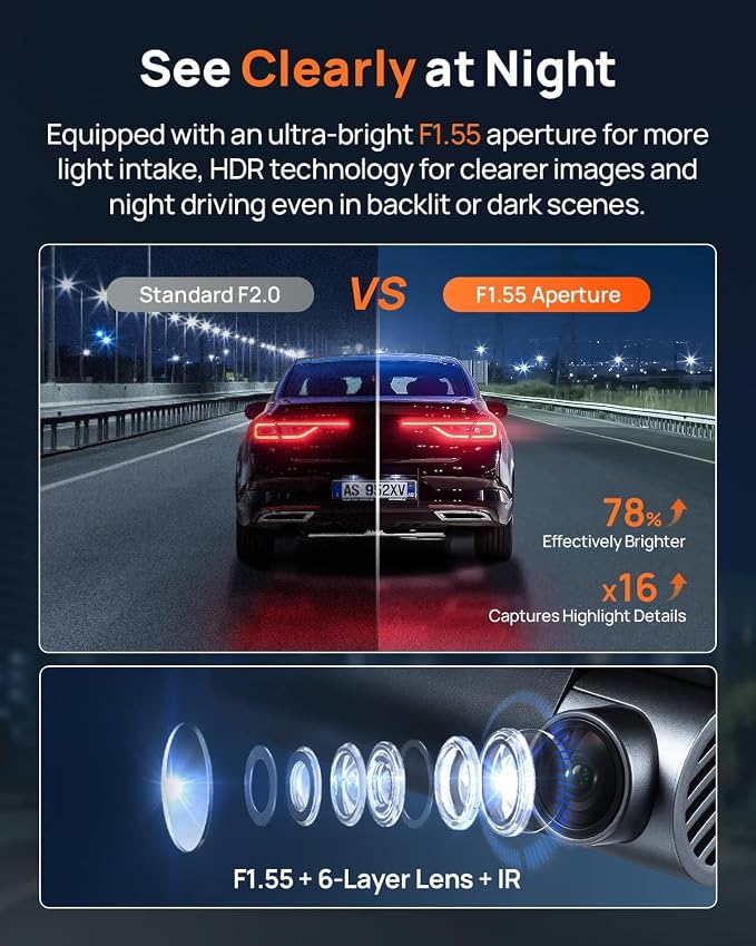 4K Dash Cam Front and Rear, Built in Wi-Fi 6 & GPS Car Camera, Super Night Vision, ADAS, 3'' IPS Screen, 24H Parking Mode, Time-Lapse, Loop Recording, with 128GB Card (A800SE)