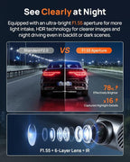 4K Dash Cam Front and Rear, Built in Wi-Fi 6 & GPS Car Camera, Super Night Vision, ADAS, 3'' IPS Screen, 24H Parking Mode, Time-Lapse, Loop Recording, with 128GB Card (A800SE)