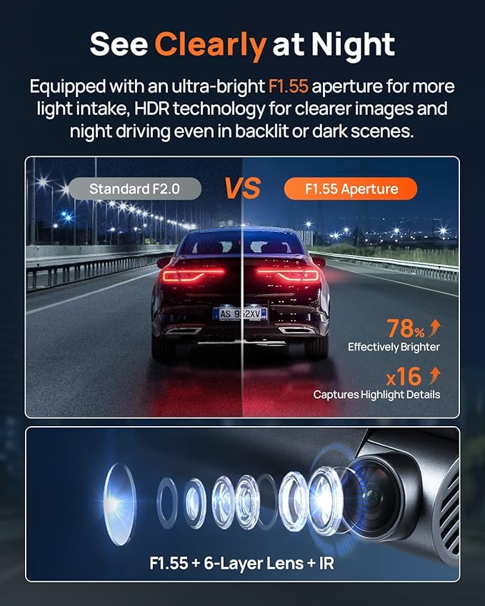 4K Dash Cam Front and Rear, Built in Wi-Fi 6 & GPS Car Camera, Super Night Vision, ADAS, 3'' IPS Screen, 24H Parking Mode, Time-Lapse, Loop Recording, with 128GB Card (A800SE) (Pack of 2)