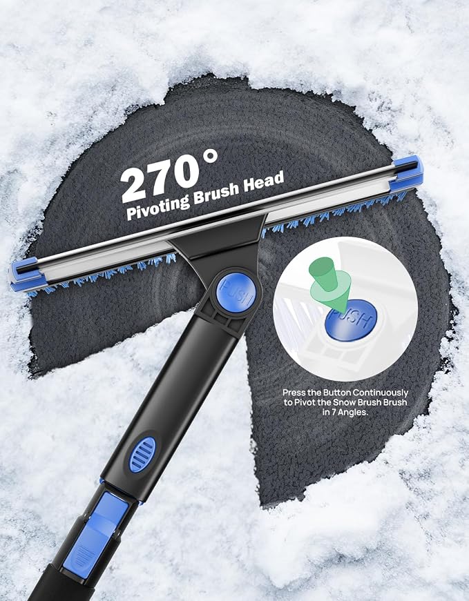 47.7″ Extendable Snow Brush and Ice Scraper, 270° Pivoting Snow Scraper Brush for Car Windshield, Telescoping Ice Scraper, Foam Grip, Heavy Duty Snow Remover for Cars, Trucks, SUV (Blue)