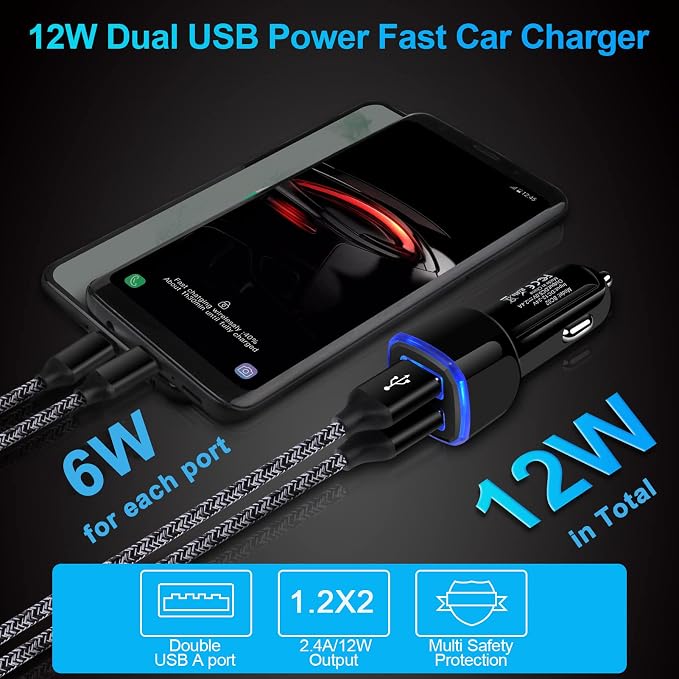 6Pack Fast Charge Dual Port Lighter Plug USB Adapter, 12 Volt USB Outlet for iPhone 15 14 13 12 11 Pro Max 10 SE XR XS X 8 7 Plus 6, iPad, Samsung Galaxy S23 S22 S21 S20 S10 S9