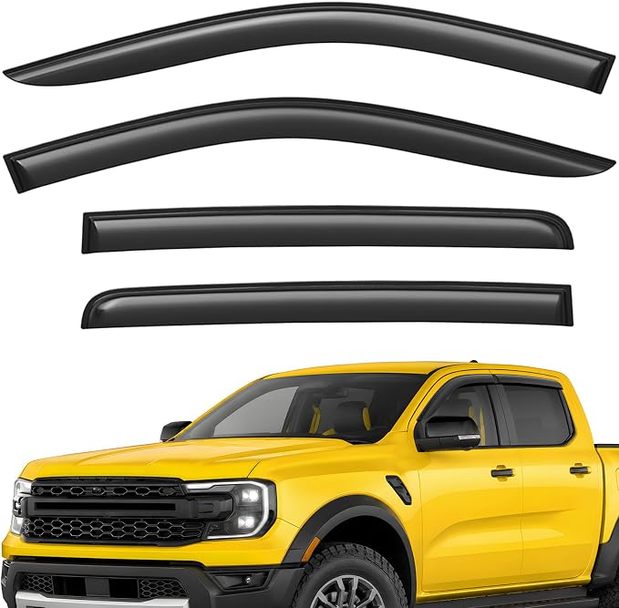 Extra Durable Window Deflectors Tape-On Window Visors Rain Guards Fit for Ford Ranger 2024-2026 SuperCrew, Sun Visors, Wind Vent for Shades, Exterior Car Accessories - 4pcs. AG0745