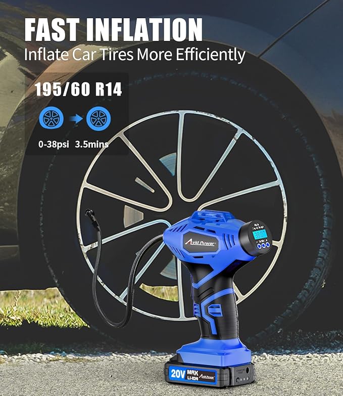 Cordless Tire Inflator Portable Air Compressor, 20V Rechargeable Battery Powered Car Tire Pump w/ 12V DC Adapter, Digital Pressure Gauge, Air Pump for Car, Bike, Motorcycle, Ball