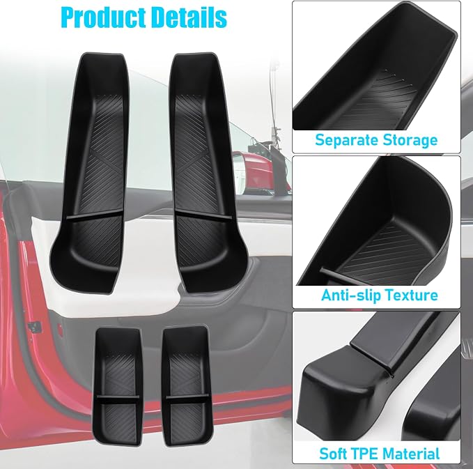 Compatible with 2021-2026 Tesla Model S Door Side Pockets Organizer | 4PCS Front Rear Doors Pockets Inserts Storage Tray for Tesla Model S Accessories 2021 2022 2023 2024 2025 2026