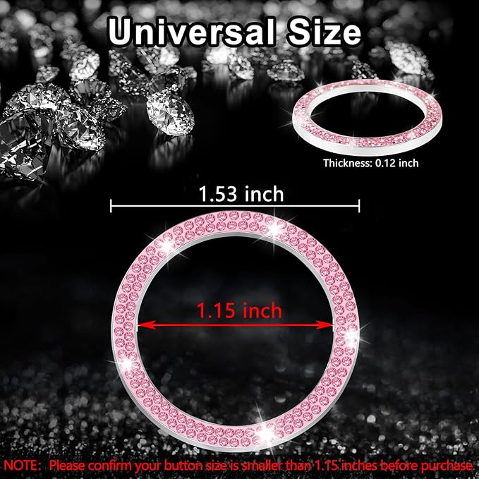 2 PCS Crystal Double Rhinestone Car Engine Start Stop Decoration Ring, Bling Car Interior Accessories for Women, Push to Start Button Cover Sticker, Automotive Decals, Pink