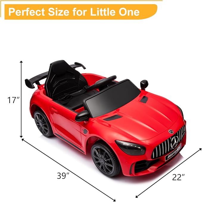 12V Ride on Car, Licensed Mercedes Benz AMG GTR Battery Powered Electric Vehicle, w/Parent Remote, Wider Seat, LED Lights, Openable Doors, MP3 Player, Smooth Start, 3 Speeds - Red