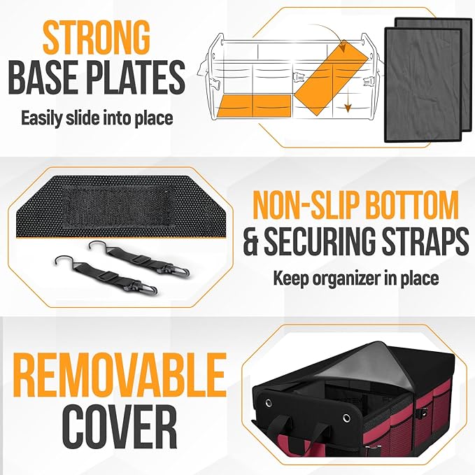 Trunk Organizer For SUV Car Organizer and Storage, Collapsible Multi-Compartment Storage Bag Car Accessories for Women Men, 1680D Oxford, Non Slip Bottom, Adjustable Straps, Soft Cover (65L)