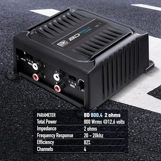Banda Audiopart BD-800.4, Full Range 4 Channel Car Audio Amplifier - 800W RMS at 2 Ohm, Multi-Speaker Systems, Compact Design for Door Speakers
