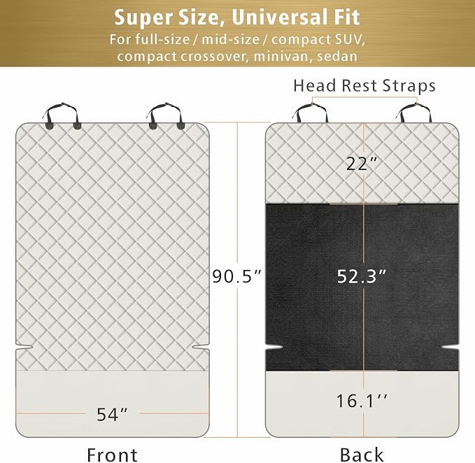 SUV Cargo Liner for Dogs, Water Resistant Pet Cargo Cover Dog Seat Cover Mat for SUVs Sedans Vans with Bumper Flap Protector, Non-Slip, Large Size Universal Fit, Beige
