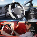 Black and White Steering Wheel Cover, Auto Cute PU Diamond Bling Comfort Leather Car Interior Accessories Protector Sparkly Fit Most O-Shaped Steering Wheels