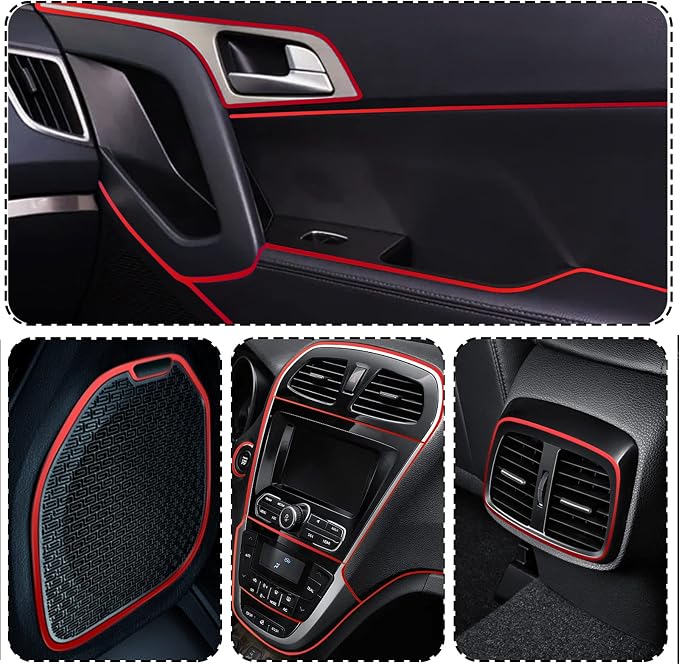 Car Interior Trim Strips,Universal 9.8 ft Car Electroplating Decoration Styling Door Dashboard, Flexible Interior Trim Accessories with Installing Tool(Red)