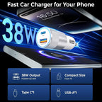 Car Charger USB C 6-Pack, 38W Dual Port Cigarette Lighter with PD3.0 + QC3.0 Type C Car Charger Adapter iPhone 16/15 Pro Max/Samsung Galaxy S24/S23/S22Plus/Ultra/,iPad Pro(White)