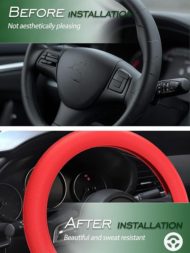 Car Steering Wheel Cover, Non-Slip Silicone Material, Multiple Color Choices, Universal Auto Parts Steering Wheel Cover, Suitable for Most Cars (Red2PCS)