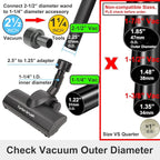 Turbo Brush Head Shop Vac Accessory 1.25" with 2.5" Hose Adapter, 1-1/4" 2-1/2" Shopvac Attachment for Wet Dry Vacuums, Ideal for Pet Hair Removal on Carpets Area Rugs Hardfloors