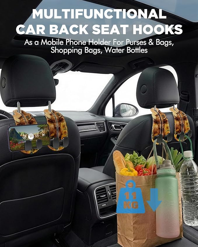 Purse Holder for Car, 2 Pack Heavy Duty Purse Hanger for Car, PU Leather Car Seat Hooks for Purses and Bags, Cute Cow Headrest Organizer for Handbags & Backpacks