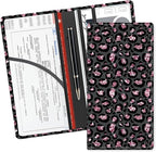Leather Car Registration and Insurance Card Holder, Cute Car Accessories Vehicle Glove Box Car Organizer for Documents, Cards, License Glitter Pink Leopard