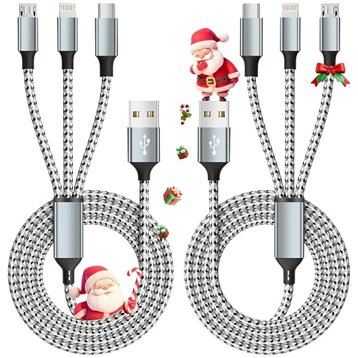 Multi Charging Cable, (2 Pack 4FT) Multi USB Charger Cable 3 in 1 Charging Nylon Braided Fast Charging Cord with Type-C, Micro USB, IP Port for Most Phones/iPhones/Tablets