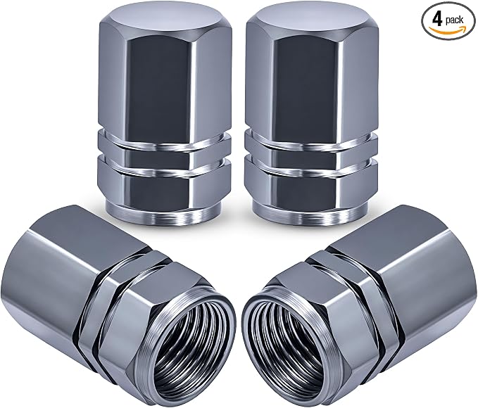 4PCS Tire Valve Stem Caps, with Rubber O-Ring, Corrosion Resistant Leak-Proof, Aluminum Alloy Universal Wheel Valve Covers for Cars, SUV, Trucks, Bikes, Motorcycles, Bicycles(Gray)