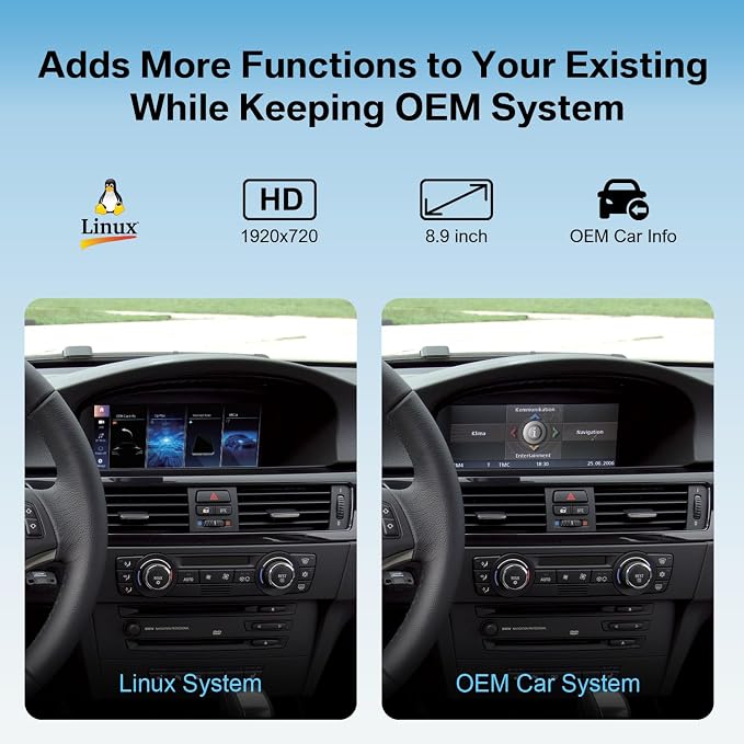 8.8" 1080P HD CarPlay & Android Auto Touchscreen for BMW 3s/5s CCC System | Fits 3s E90-93 & 5s E60/E61 (2003-2008),Plug & Play, Supports Rear Camera, MirrorLink, Bluetooth, Voice & OEM Controls