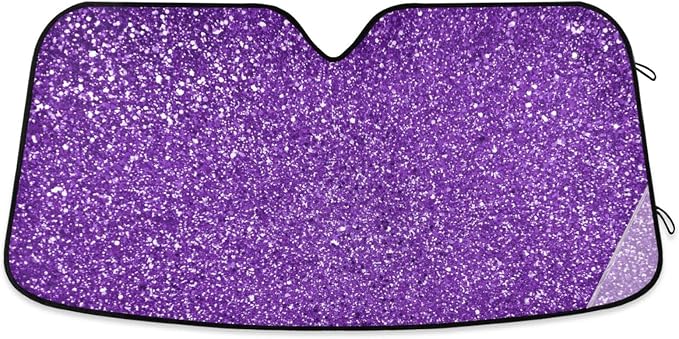 Purple Glitter Texture Car Windshield Sun Shade Foldable Sun Shield Shade for Blocks UV Rays Protector-Keeps Your Vehicle Cool for Most Sedans SUV Truck,53"x23.5"