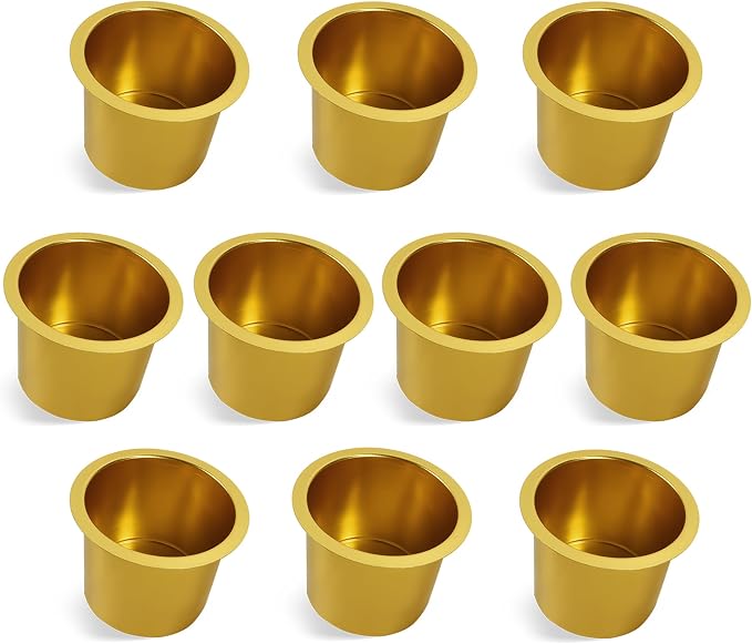 GSE Games & Sports Expert Jumbo Aluminum Cup Holder, Drop-in Cup Holder for Casino Poker Tables, Work Desks, Boats, RVs, Cars & Trucks (Gold, 10-Pack)