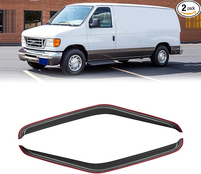 in-Channel Window Visor for 1992-2006 Ford E-150 E-250 E-350 E-450 E-550/ E150 E250 E350 E450 E550, Rain Guards Shields Vent Deflector Shade Wind Dark Smoke for 92-96 Ford Econoline Van, 2PCS
