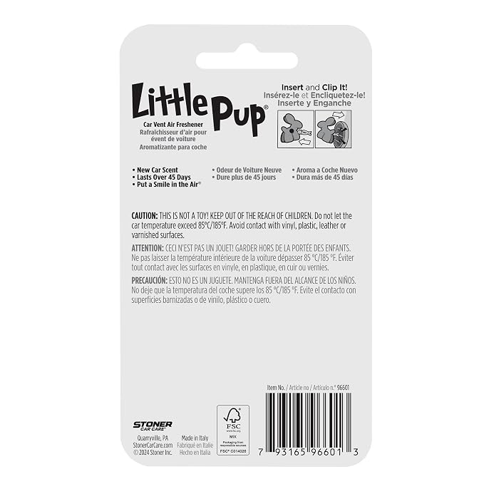 Little Pup 96601-6PK New Car Scent Car Air Freshener Clip Provides Long-Lasting Freshness in a Compact Design, Fights Odors for up to 45 Days, Cute Car Odor Eliminator, Non-Toxic, Pack of 6