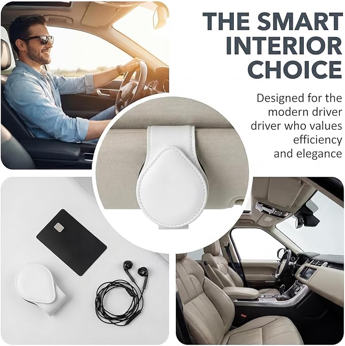 Car Visor Sunglasses Holder, Magnetic Vehicle Sun Visor Eyeglasses Hanger Ticket Card Holder Clip, Auto Interior Sunvisor Glasses Mounter Organizer, Universal for Vehicles (White)